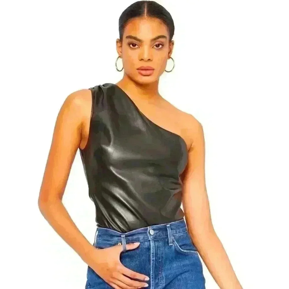 NEW Chrissa Vegan Leather Bodysuit Black, Various Sizes